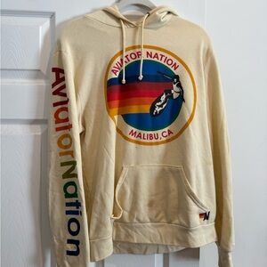 Aviator Nation Unisex Cream Rainbow Logo Malibu Hoodie